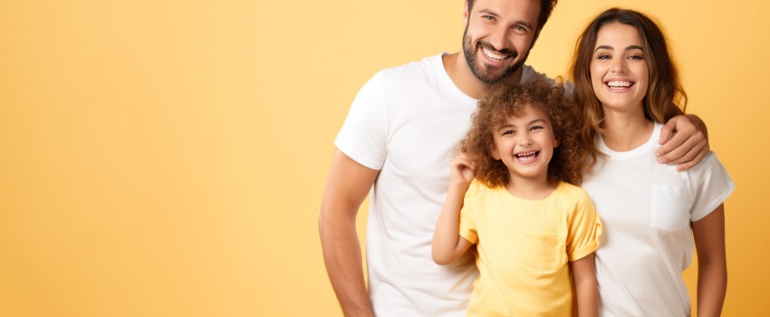 Famille heureuse sur fond coloré